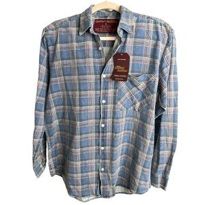 Comfort Outfitters cotton new blue plaid flannel shirt,‎ large